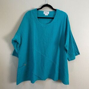 The Vermont Country Store Womens Plus 2X Crinkle Cotton 3/4 Sleeve Tunic Top
